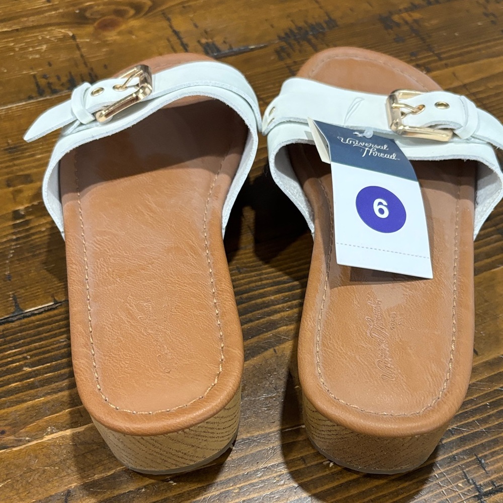 Universal Thread White Sandals with Gold Buckle - Picture 2 of 4